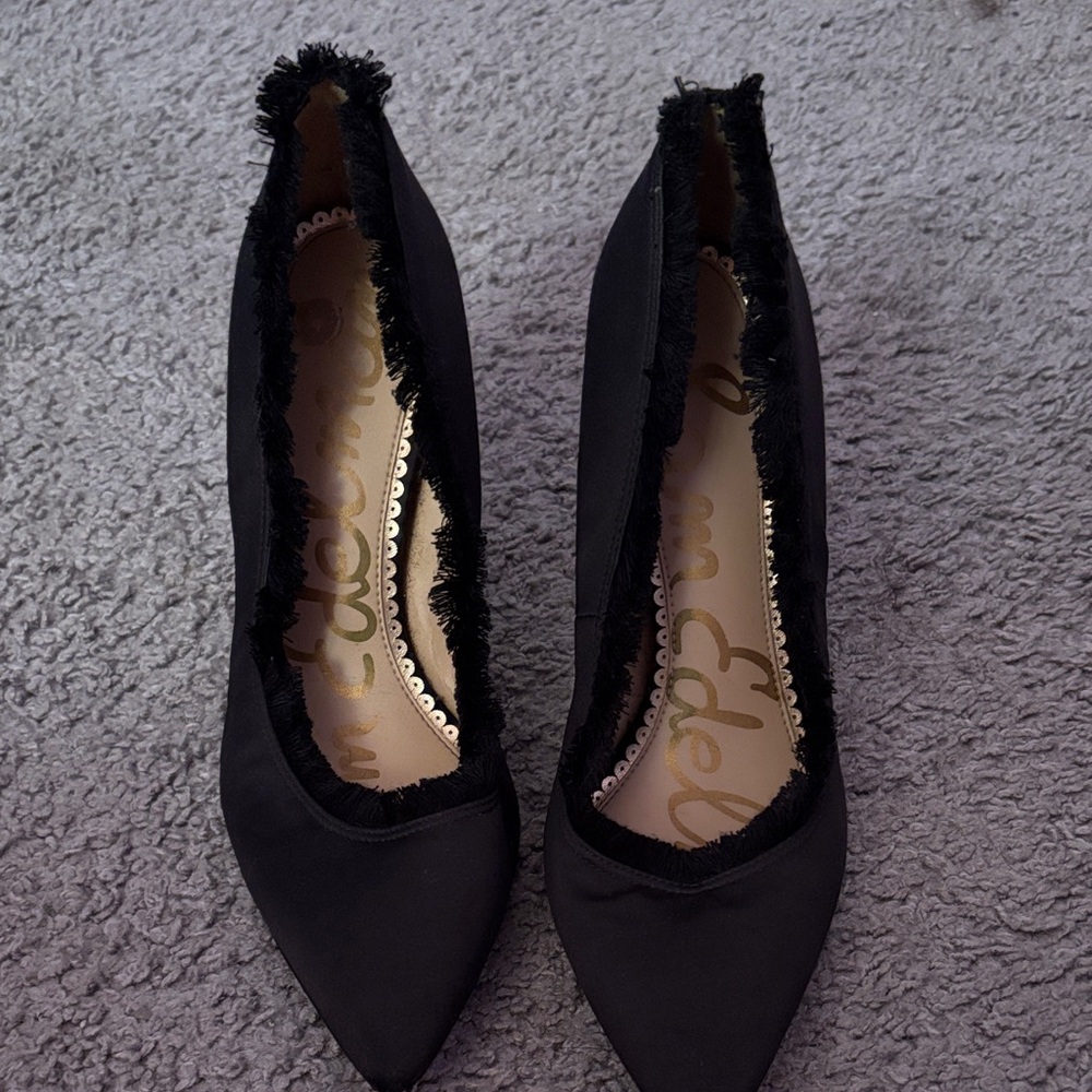 Sam Edelman Black Fringed Heels